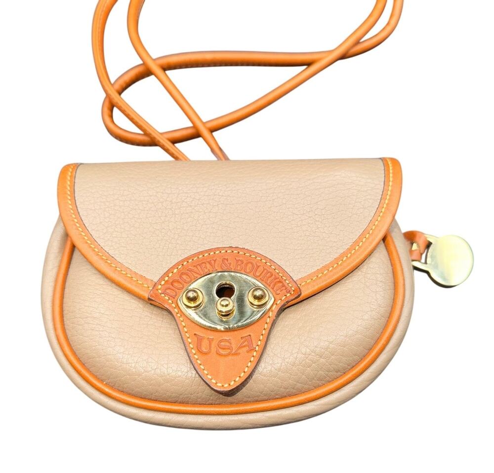 Dooney & Bourke Vintage AWL Taupe Tan Leather Mini Crossbody Saddle Bag USA